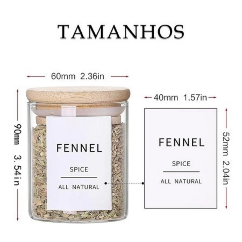 Kit Potes de Vidro  com Tampa em Bambu (200ml) [Pague 4 Leve 6]